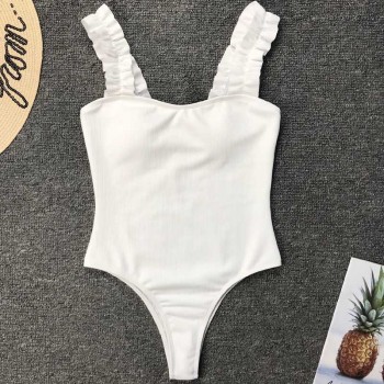 New 2020 Sexy White Ruffled One Piece Swimsuit Women Swimwear Female Bather Bathing Suit Push Up Monokini SwimWear 5338